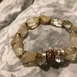Elegant gold amber elastic beaded bracelet